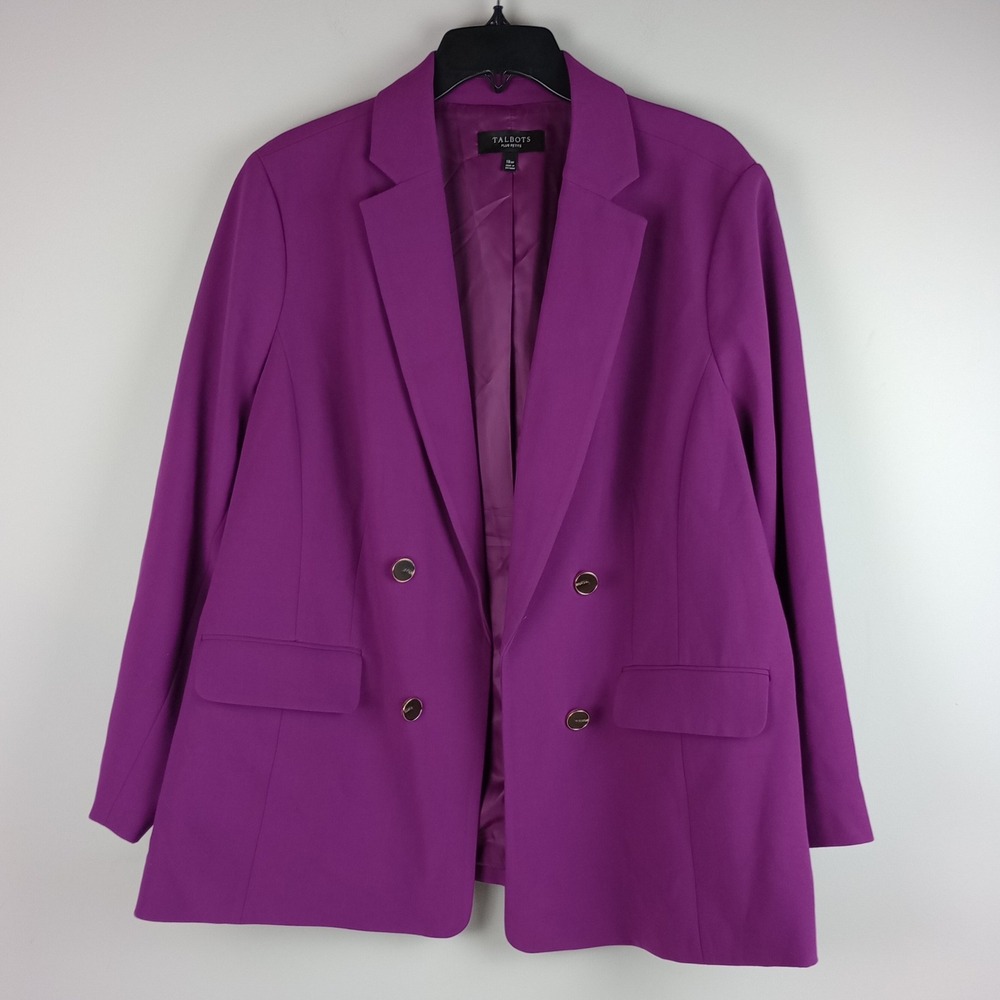 Talbots Womens 18WP Purple Lined Double Breasted Pocketed Career Blazer Jacket